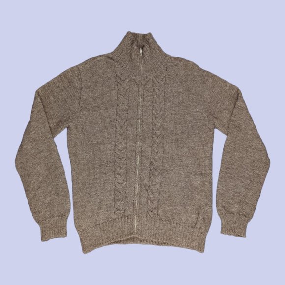 Tumi Sweaters - Tumi | 100% Alpaca Very Soft Zip Up Mock Neck Sweater Brown Cable Knit Medium